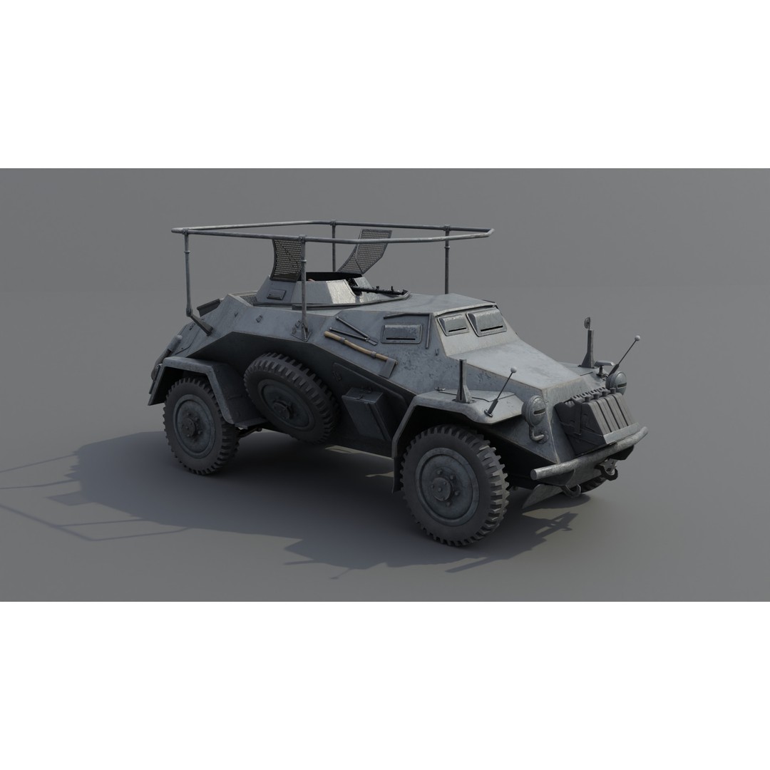 SdKfz 223 Armored Car 3D Model – Low Poly Military Vehicle, FBX - View 6