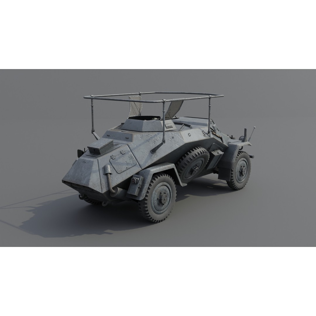 SdKfz 223 Armored Car 3D Model – Low Poly Military Vehicle, FBX - View 7