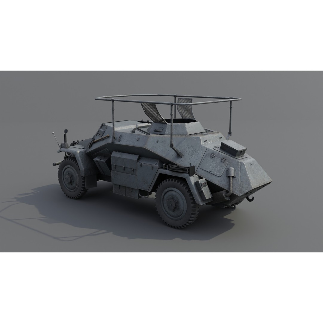 SdKfz 223 Armored Car 3D Model – Low Poly Military Vehicle, FBX - View 8