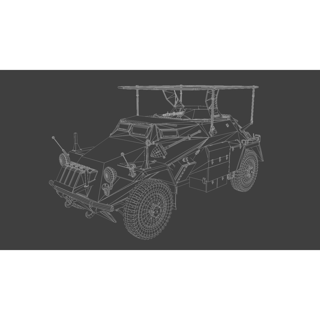 SdKfz 223 Armored Car 3D Model – Low Poly Military Vehicle, FBX - View 9