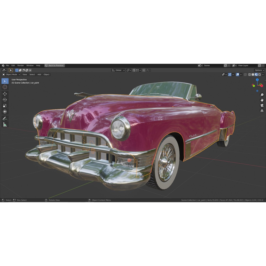 1949 Cadillac Series 62 Convertible 3D Model – Low Poly Game Asset, FBX - View 16