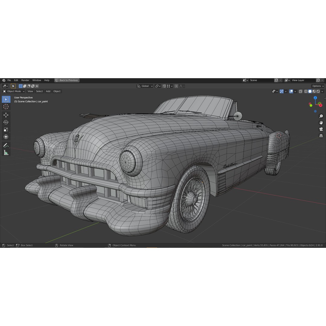 1949 Cadillac Series 62 Convertible 3D Model – Low Poly Game Asset, FBX - View 17