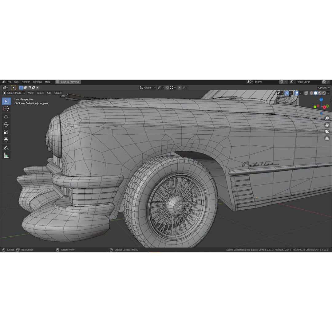 1949 Cadillac Series 62 Convertible 3D Model – Low Poly Game Asset, FBX - View 18