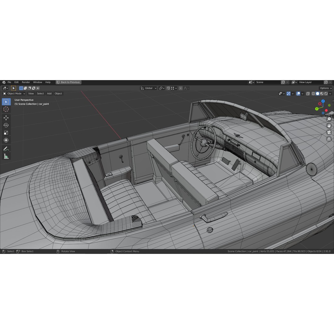 1949 Cadillac Series 62 Convertible 3D Model – Low Poly Game Asset, FBX - View 22