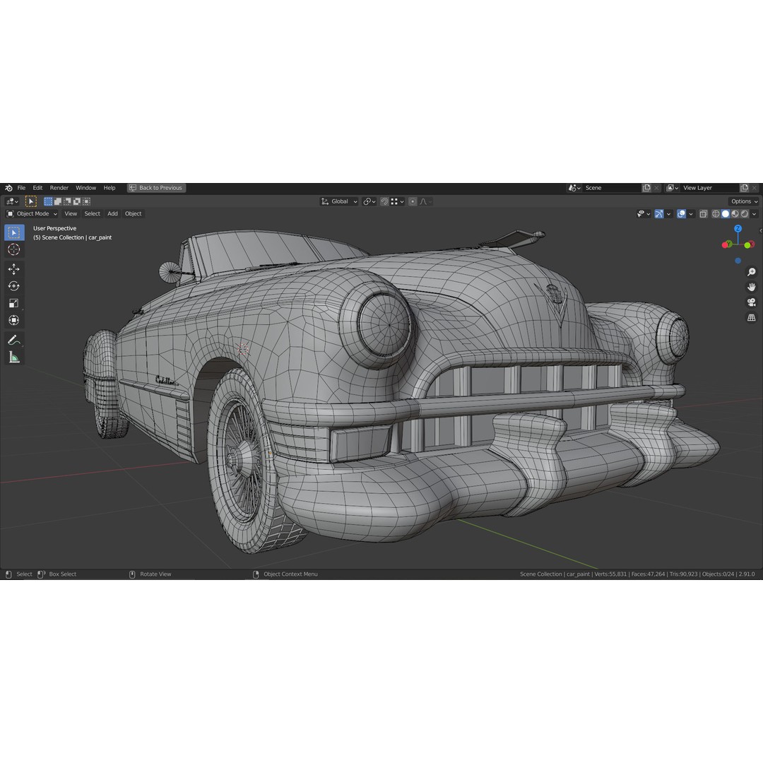 1949 Cadillac Series 62 Convertible 3D Model – Low Poly Game Asset, FBX - View 28