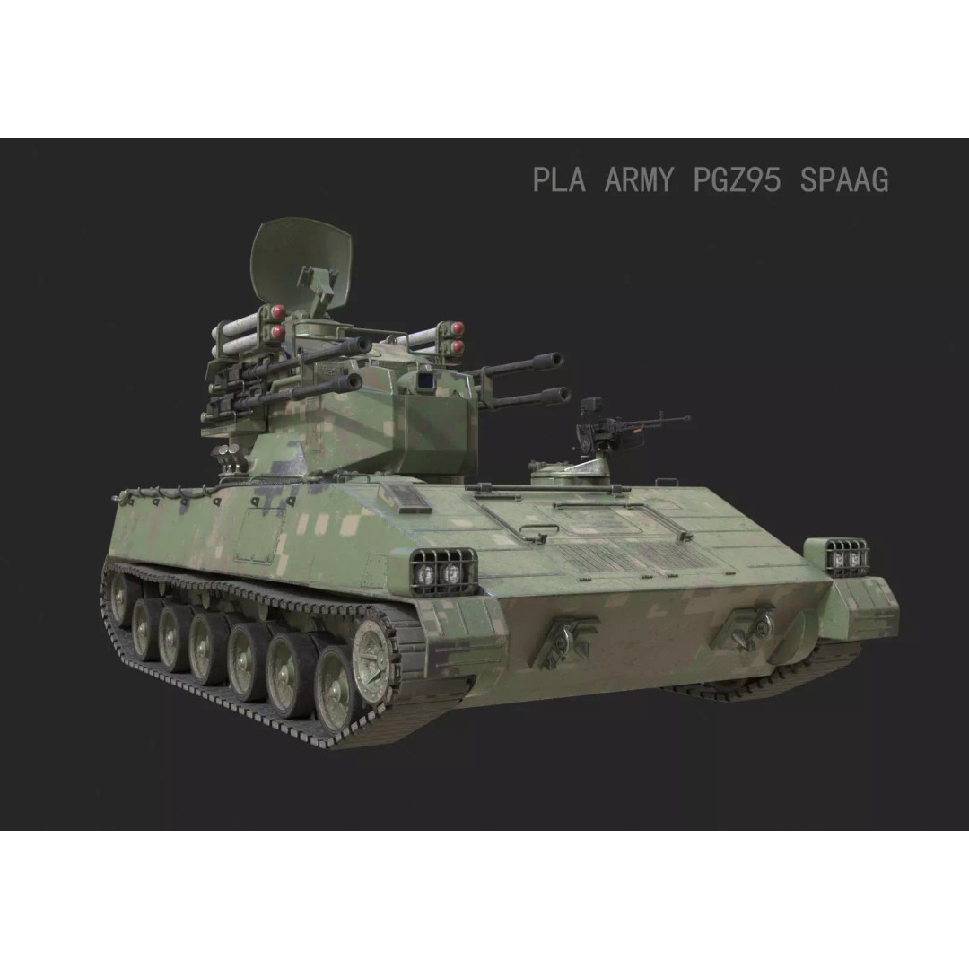 PLA Army PGZ95 Self-Propelled Anti-Aircraft 3D Model – Low Poly Game Asset, FBX - View 2