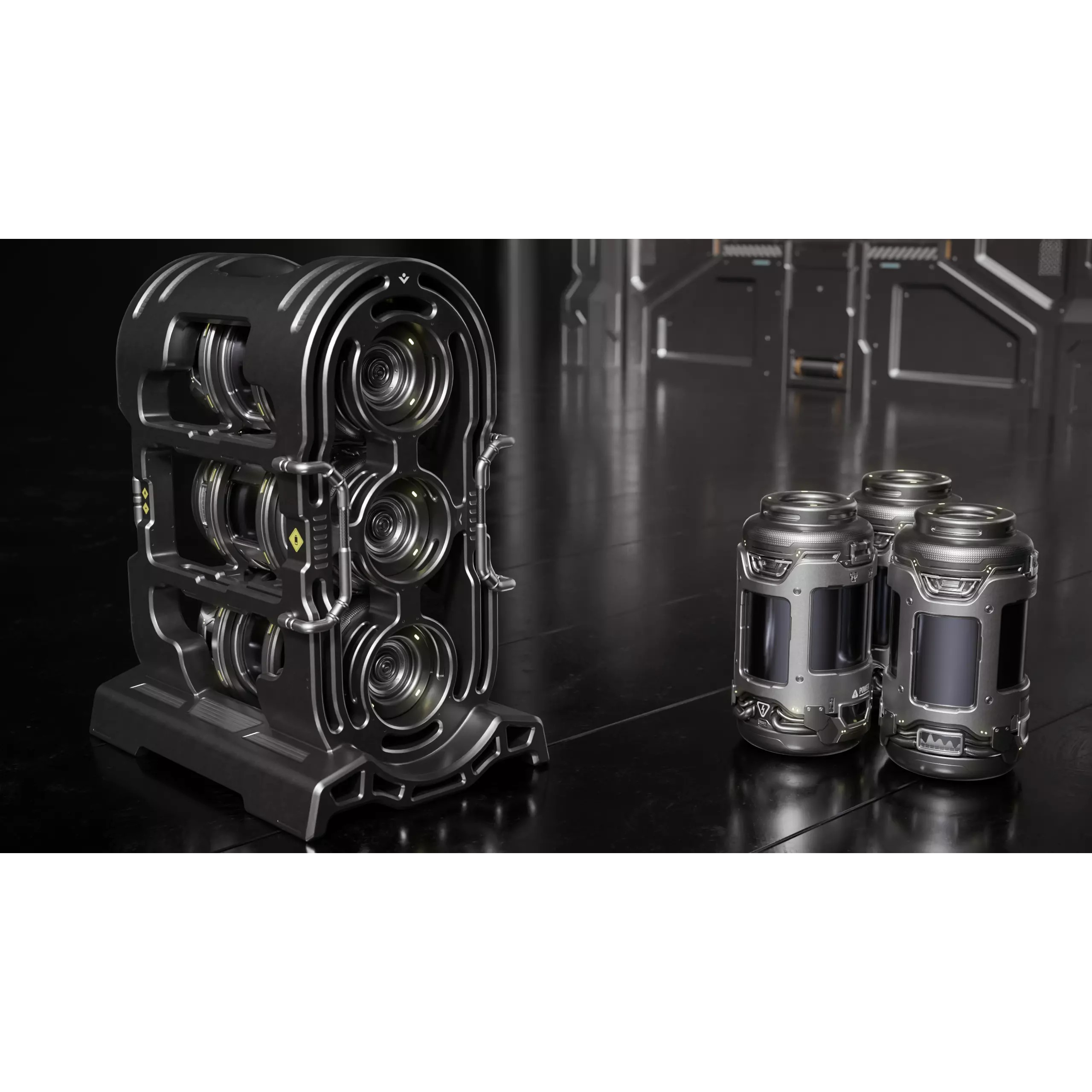 Sci-fi Barrel & Rack - Low-Poly Game-Ready 3D Model - View 2