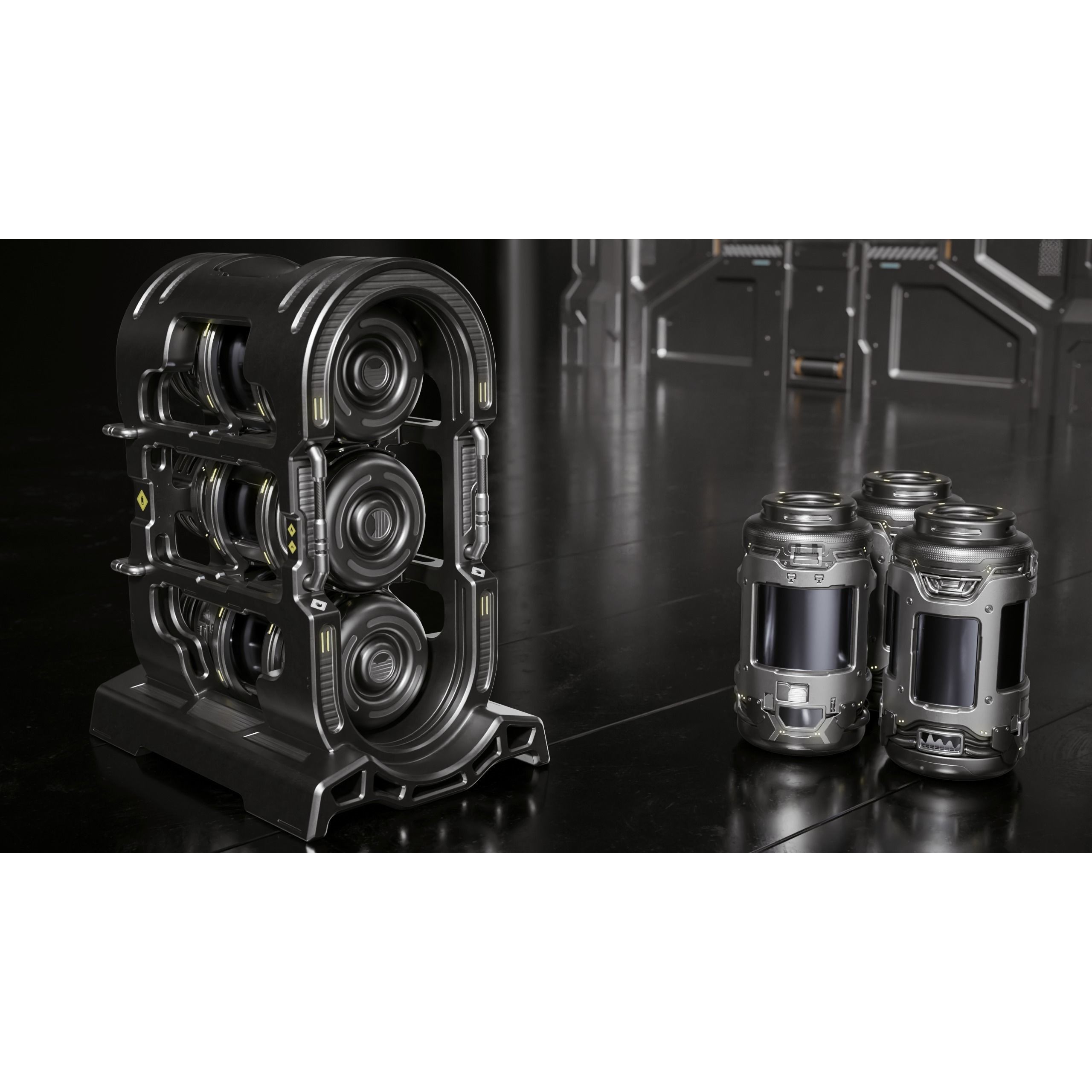 Sci-fi Barrel & Rack - Low-Poly Game-Ready 3D Model - View 3