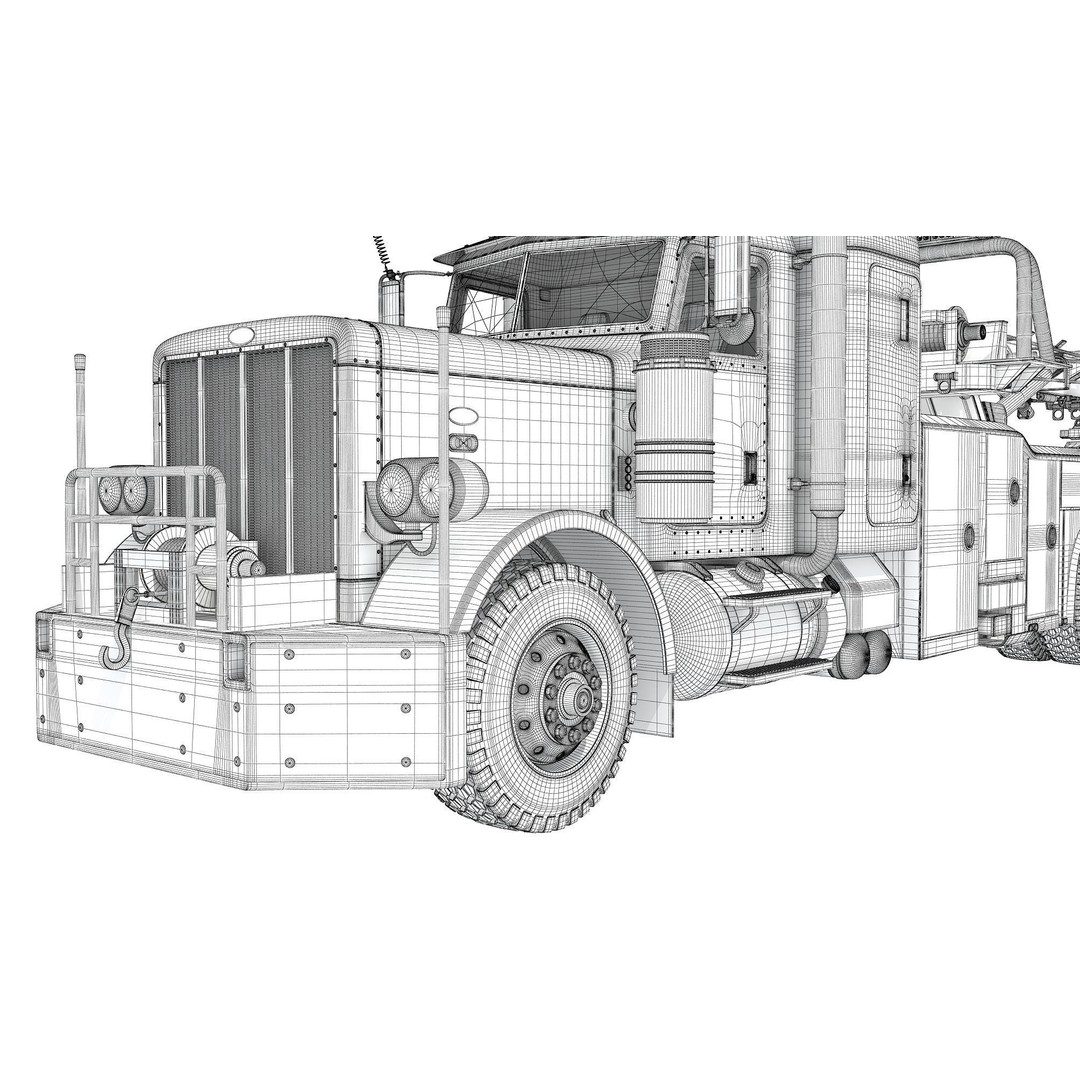 Recovery Service Wrecker Tow Truck 3D Model – High Poly Game Asset, FBX, OBJ