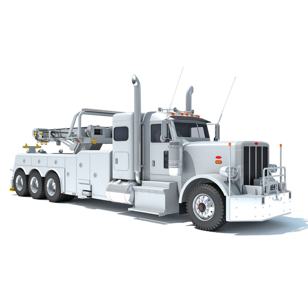 Recovery Service Wrecker Tow Truck 3D Model – High Poly Game Asset, FBX, OBJ - View 10