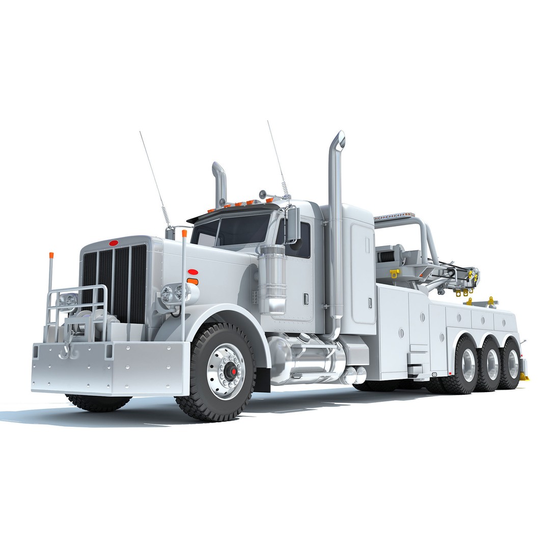 Recovery Service Wrecker Tow Truck 3D Model – High Poly Game Asset, FBX, OBJ - View 13