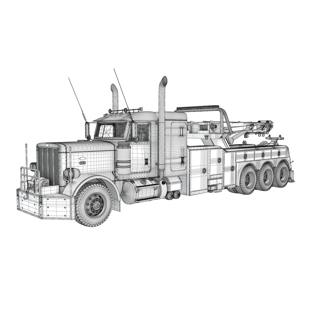 Recovery Service Wrecker Tow Truck 3D Model – High Poly Game Asset, FBX, OBJ - View 18
