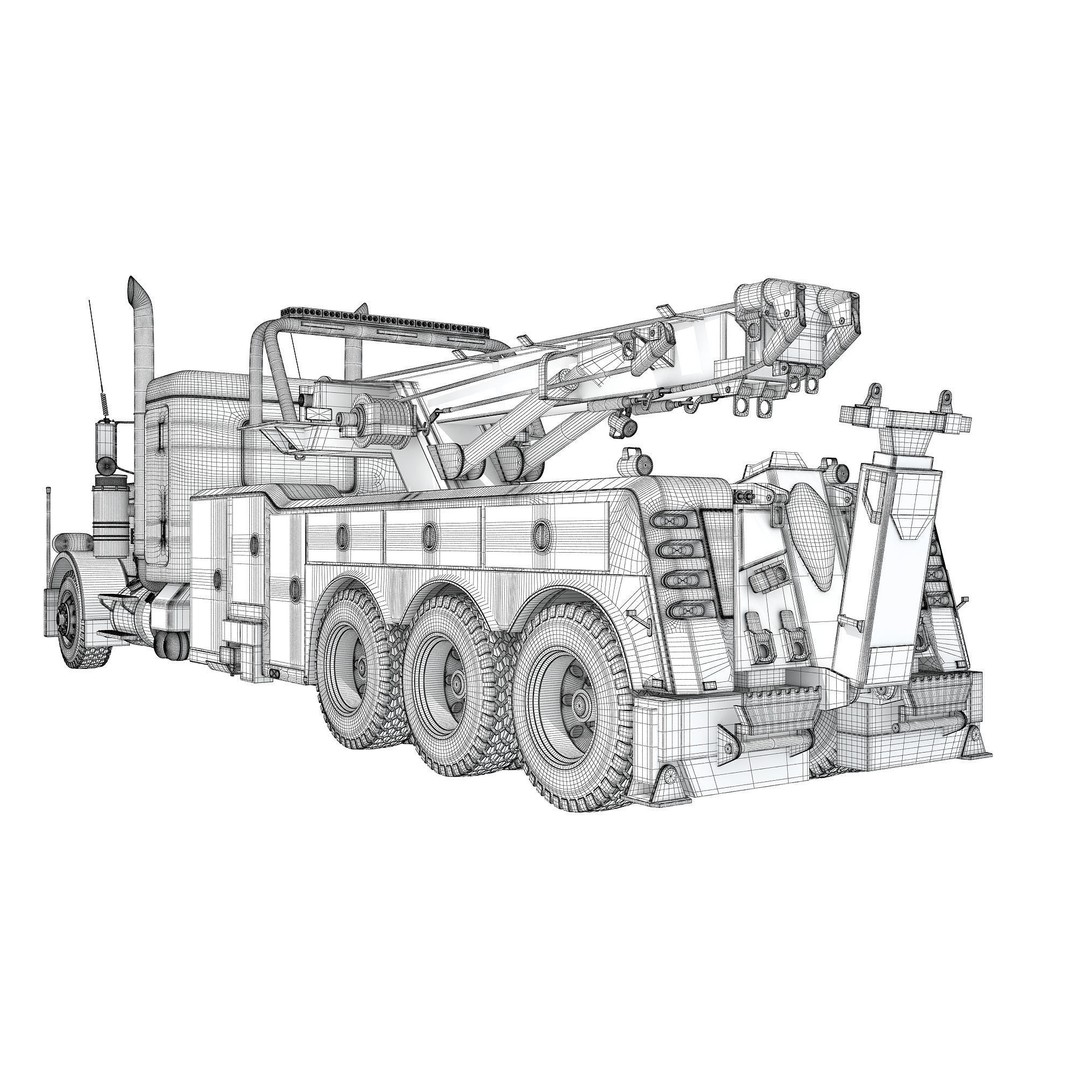 Recovery Service Wrecker Tow Truck 3D Model – High Poly Game Asset, FBX, OBJ - View 19