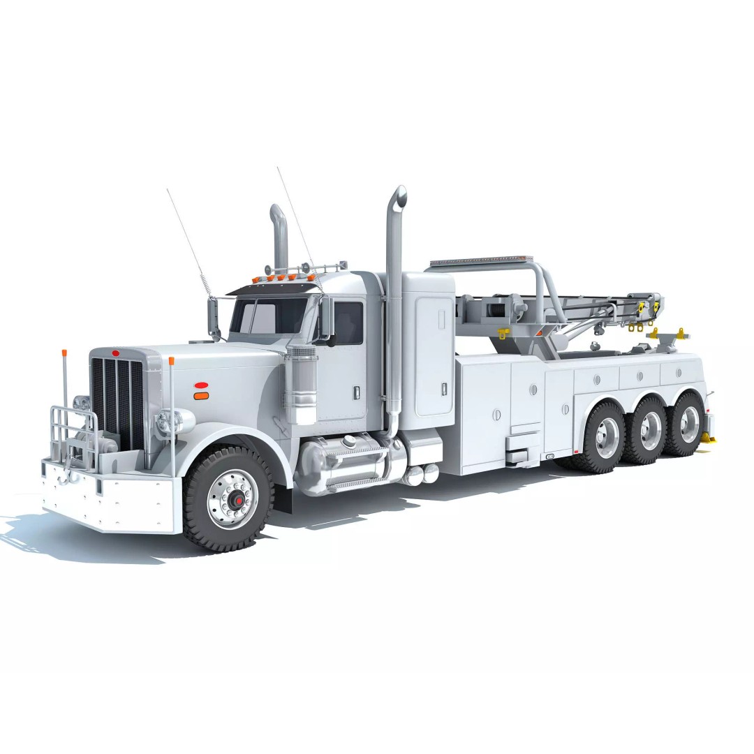 Recovery Service Wrecker Tow Truck 3D Model – High Poly Game Asset, FBX, OBJ - View 2