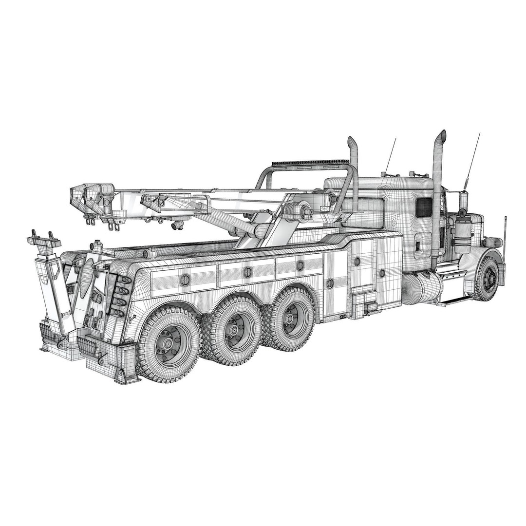 Recovery Service Wrecker Tow Truck 3D Model – High Poly Game Asset, FBX, OBJ - View 20