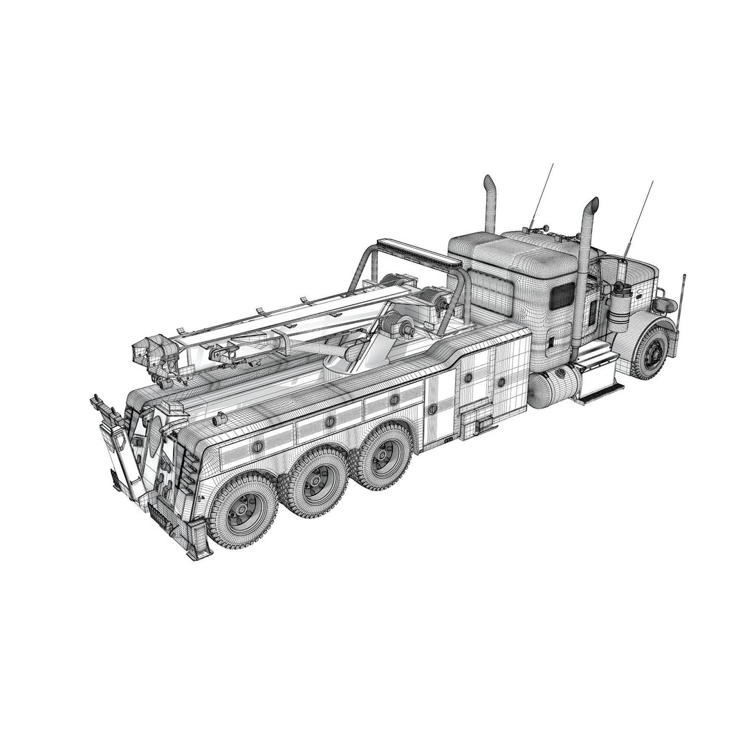 Recovery Service Wrecker Tow Truck 3D Model – High Poly Game Asset, FBX, OBJ - View 21