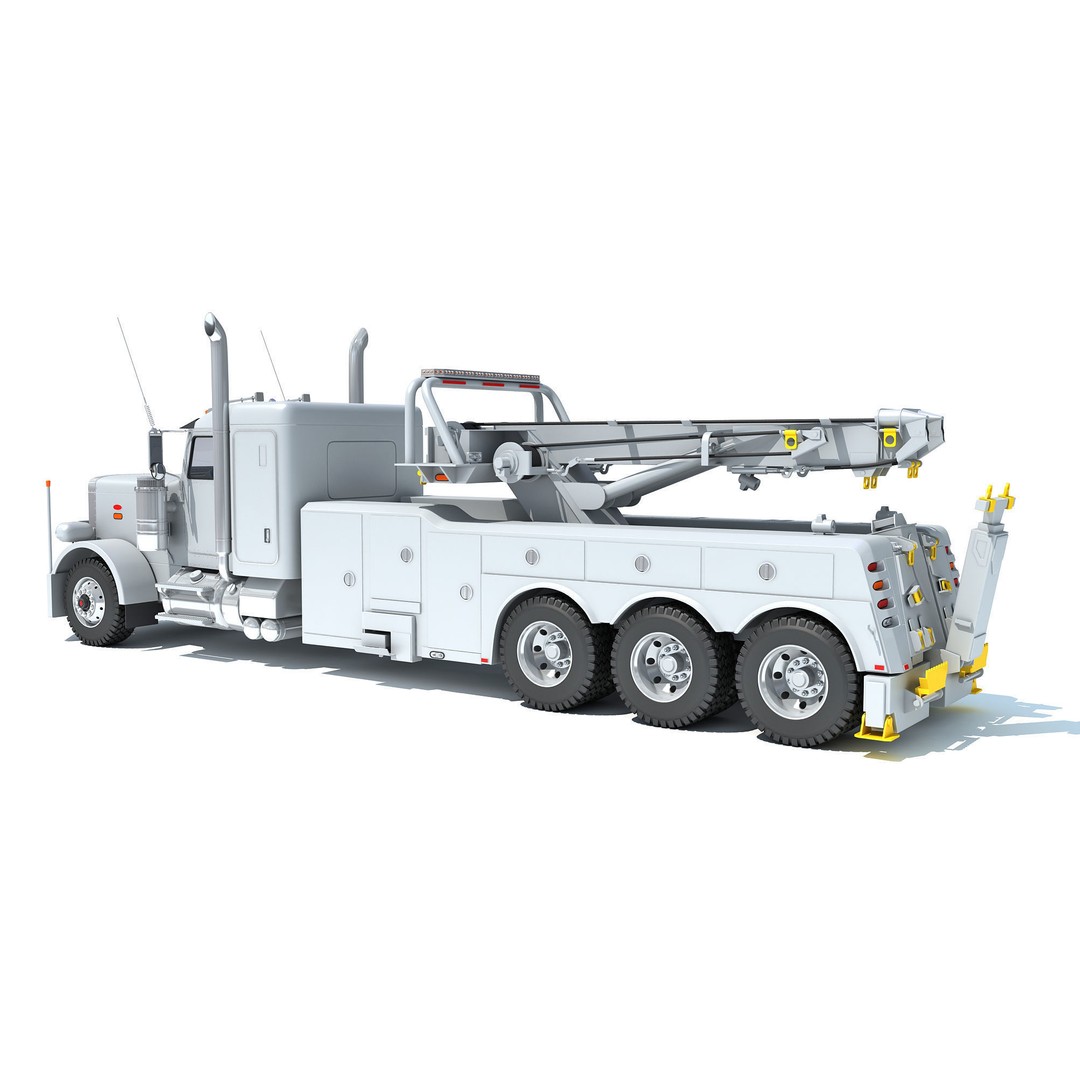 Recovery Service Wrecker Tow Truck 3D Model – High Poly Game Asset, FBX, OBJ - View 4