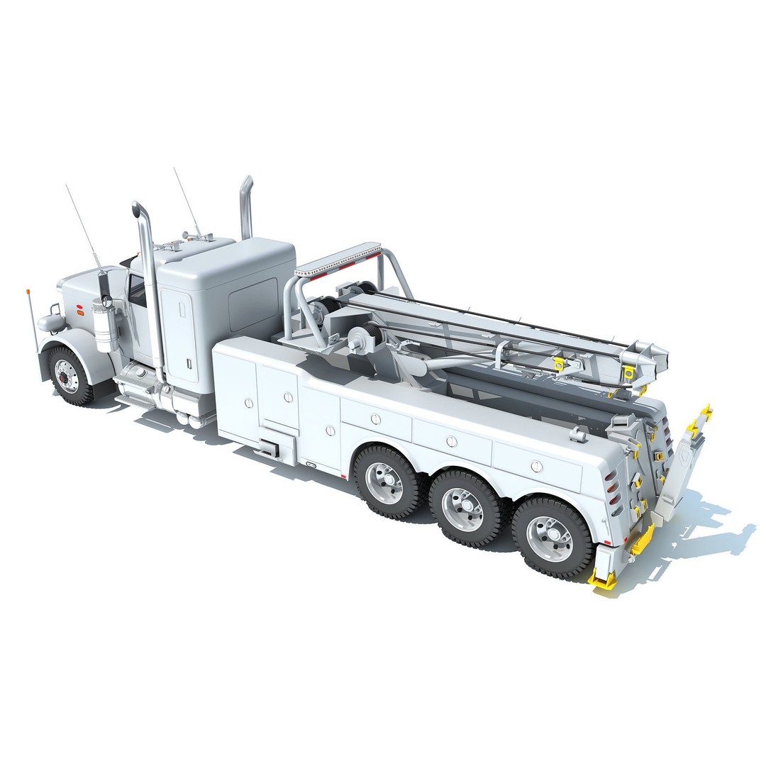 Recovery Service Wrecker Tow Truck 3D Model – High Poly Game Asset, FBX, OBJ - View 5