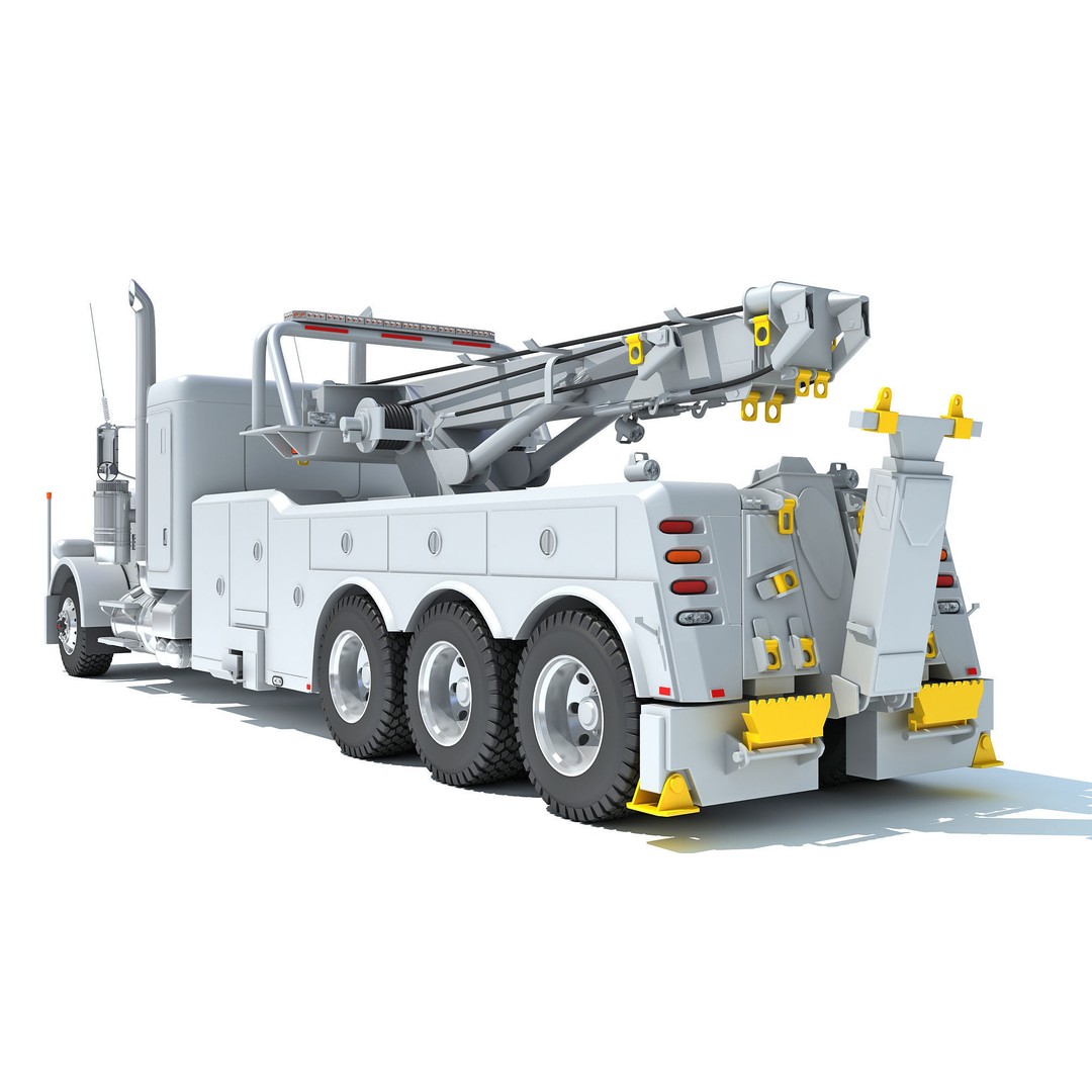 Recovery Service Wrecker Tow Truck 3D Model – High Poly Game Asset, FBX, OBJ - View 6