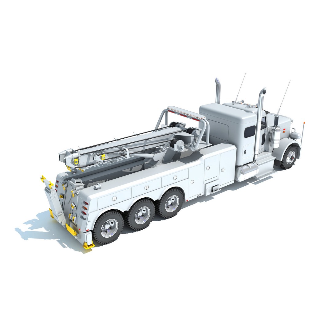 Recovery Service Wrecker Tow Truck 3D Model – High Poly Game Asset, FBX, OBJ - View 8