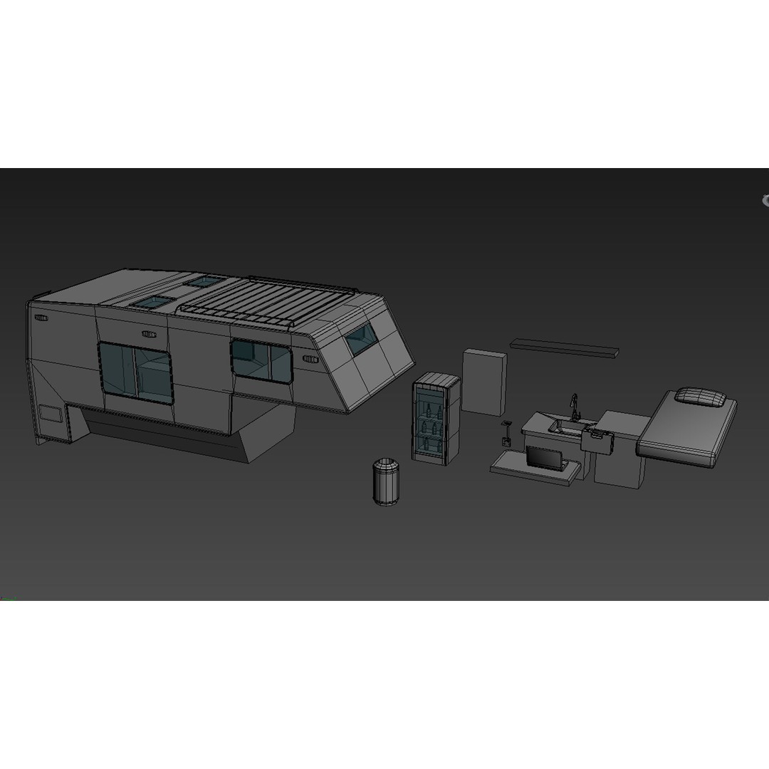 Camper Truck 3D Model – Low Poly Game Asset with Interior - View 11