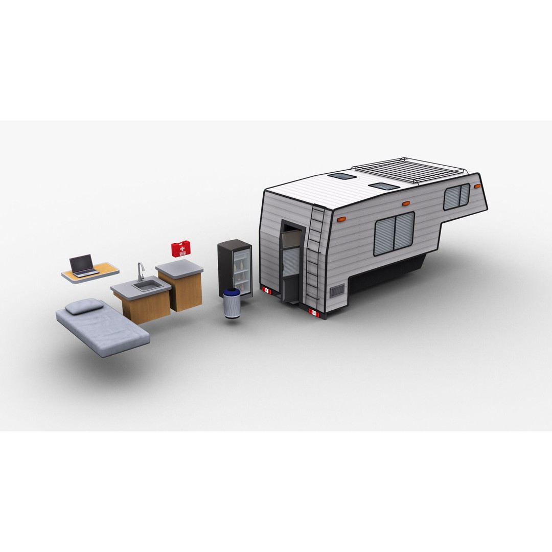 Camper Truck 3D Model – Low Poly Game Asset with Interior - View 3