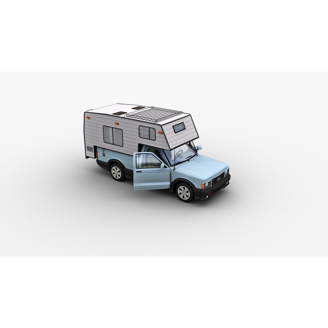 Camper Truck 3D Model – Low Poly Game Asset with Interior - View 4