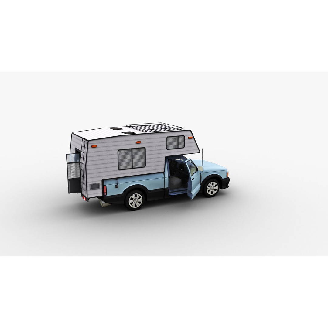 Camper Truck 3D Model – Low Poly Game Asset with Interior - View 8