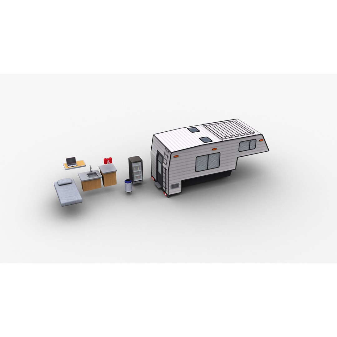 Camper Truck 3D Model – Low Poly Game Asset with Interior - View 9
