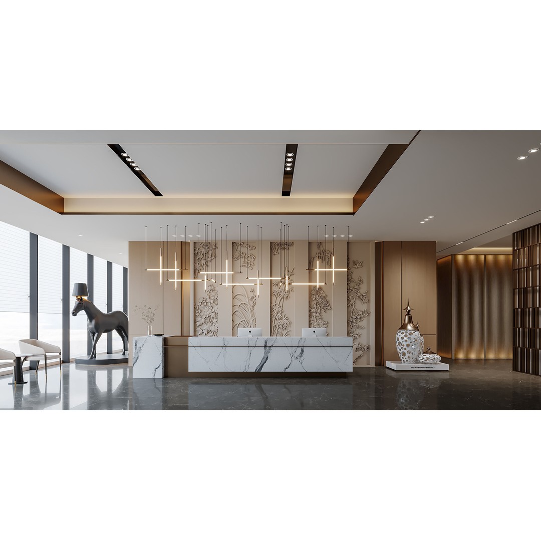 Hotel Lobby 3D Model – Modern Interior Scene with Textures - View 3