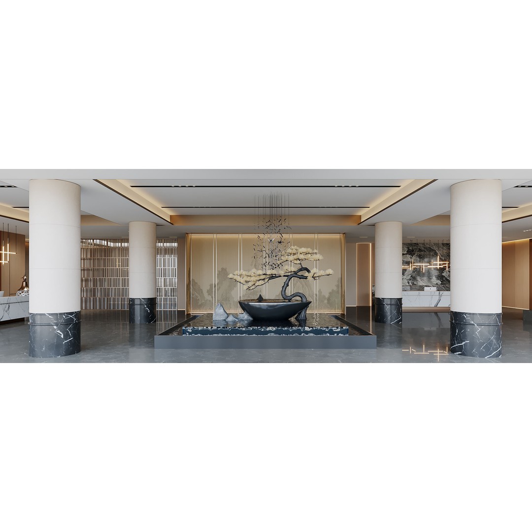 Hotel Lobby 3D Model – Modern Interior Scene with Textures - View 4
