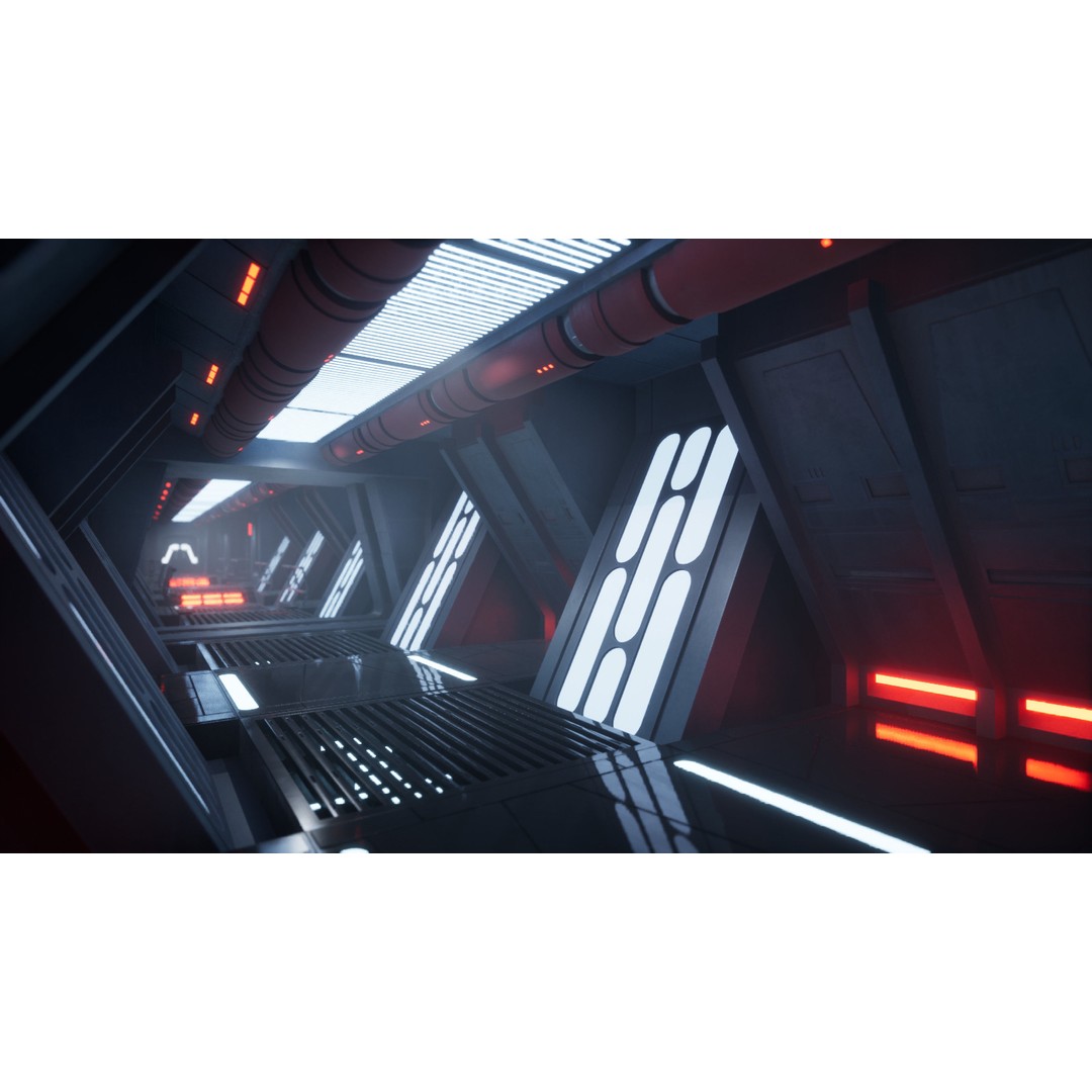 Imperial Style Corridor 3D Model – Low Poly Environment Asset Pack, FBX - View 11
