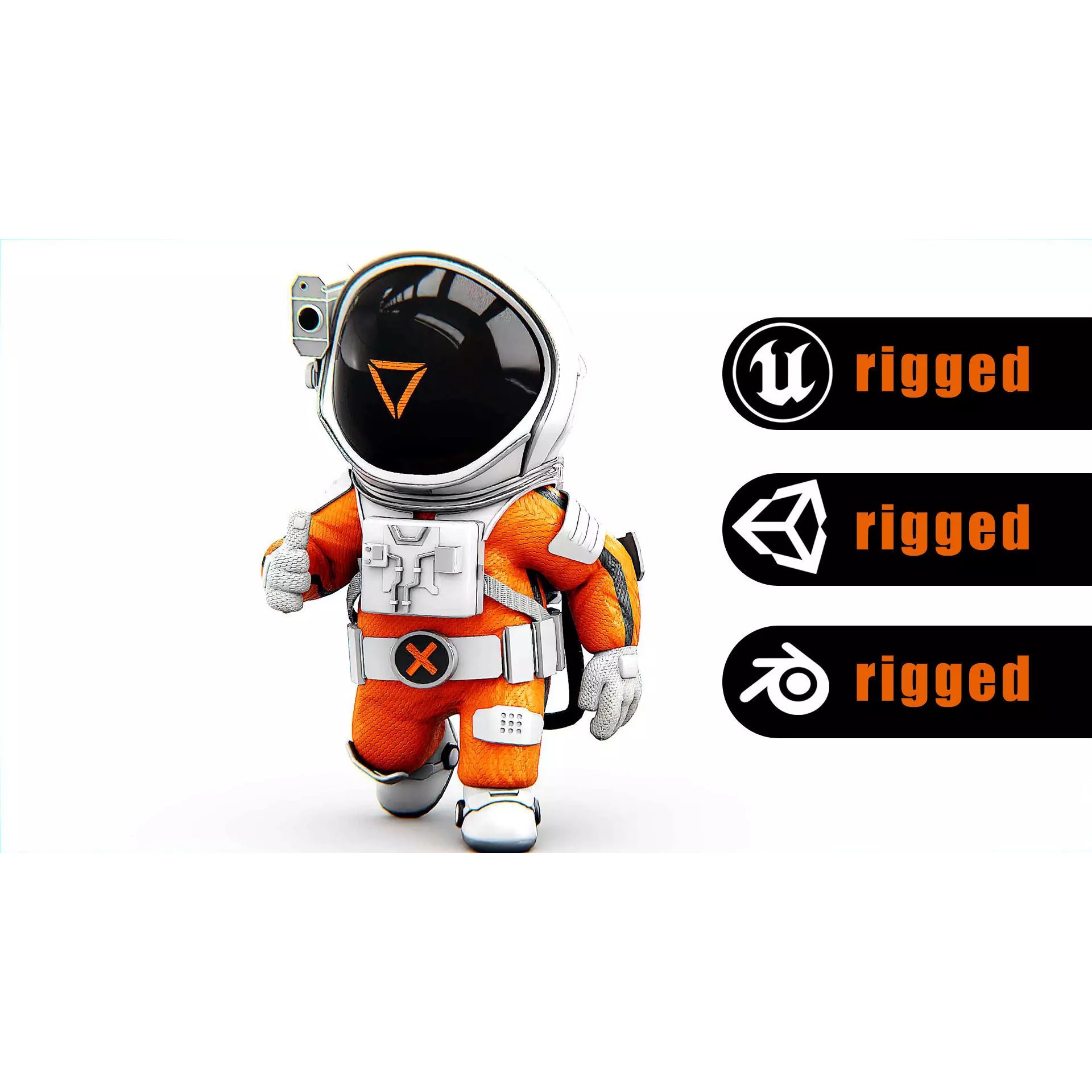 Toon Astronaut CV-200 - Rigged Game-Ready 3D Model - View 2