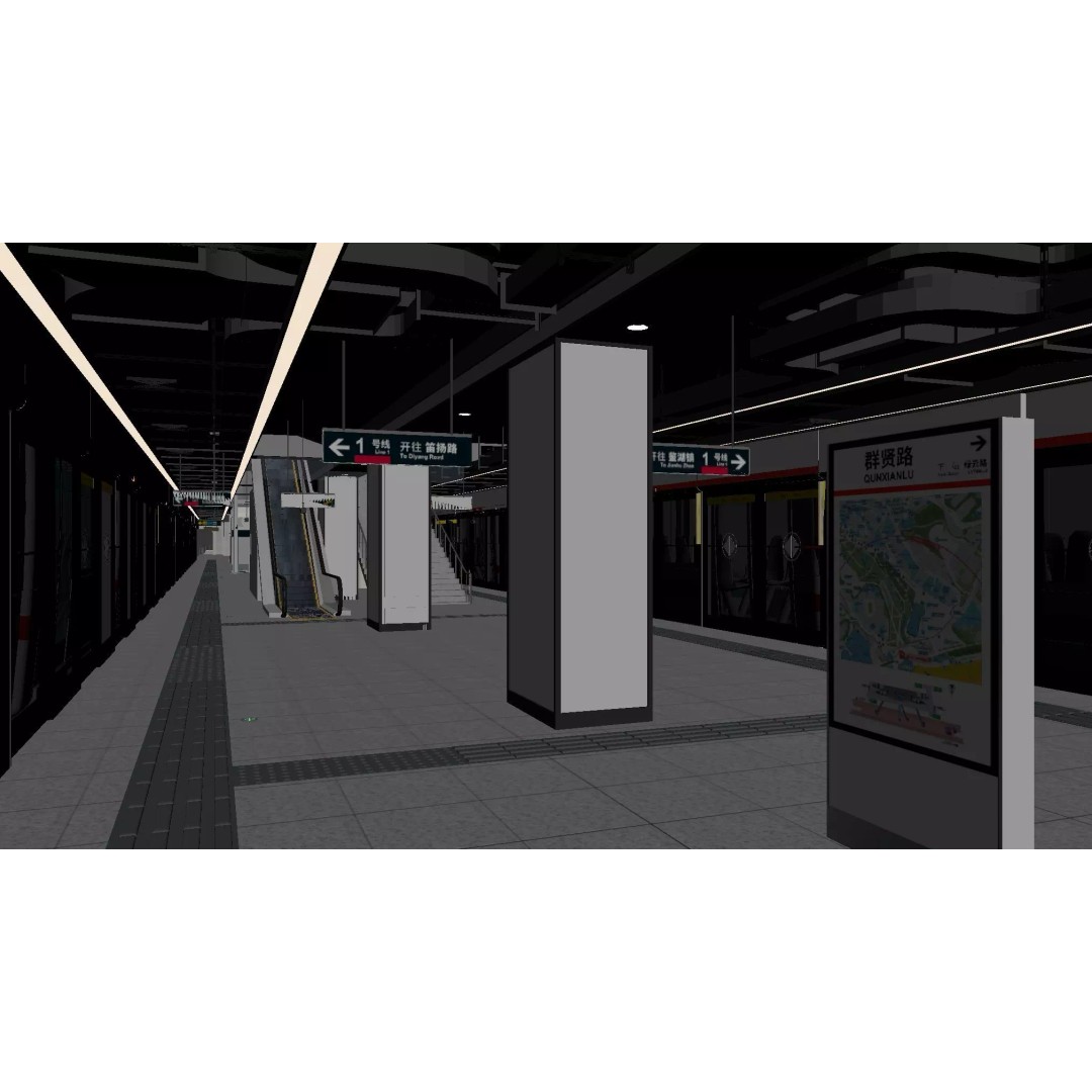 Subway Station Platform Space 3D Model – Modern Design, PBR Textures, FBX