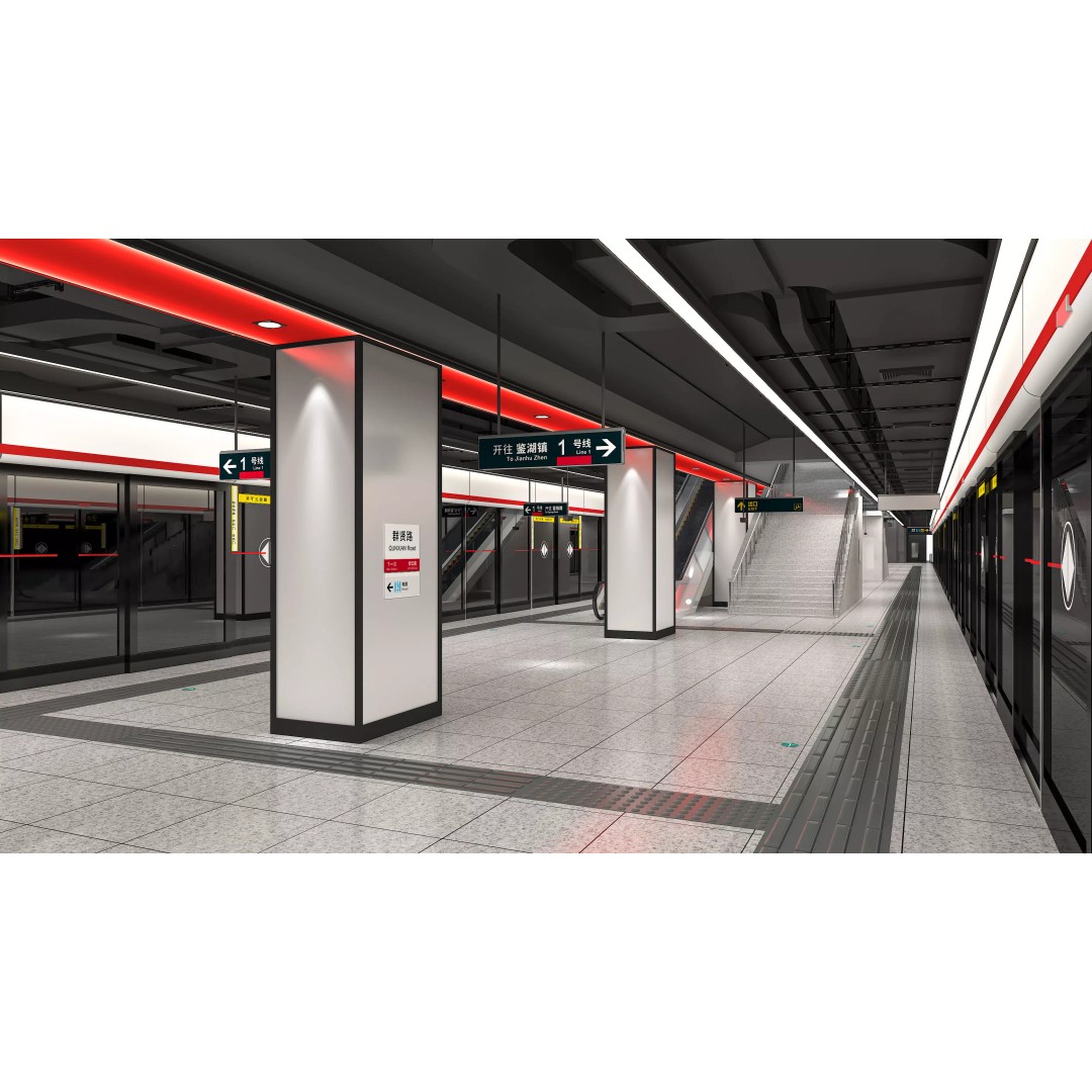 Subway Station Platform Space 3D Model – Modern Design, PBR Textures, FBX - View 4