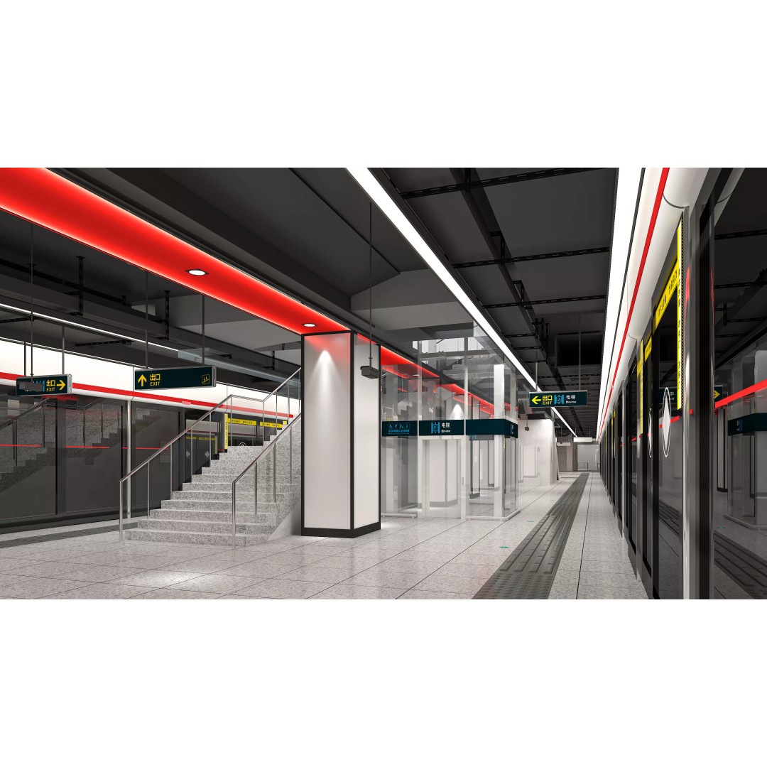 Subway Station Platform Space 3D Model – Modern Design, PBR Textures, FBX - View 5