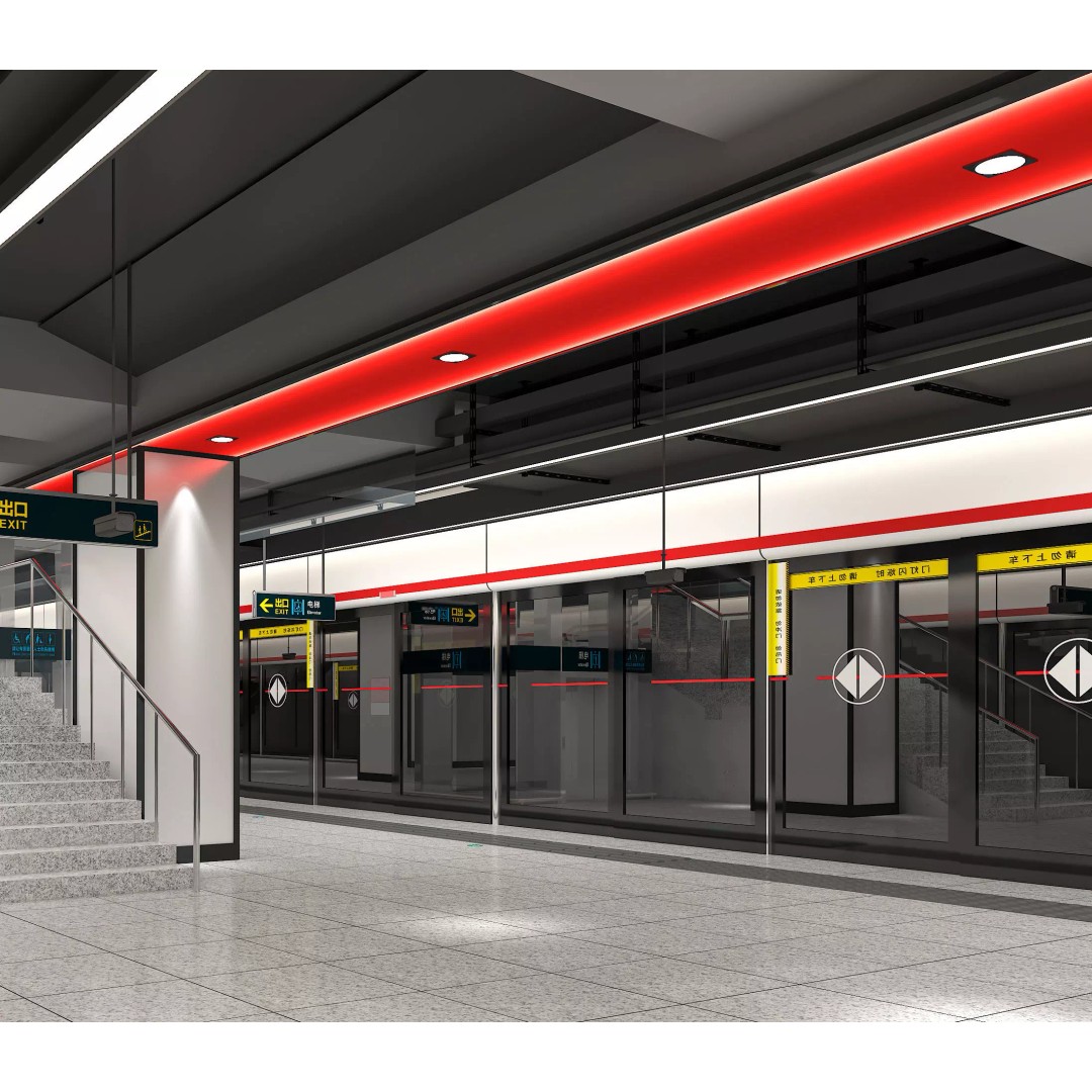 Subway Station Platform Space 3D Model – Modern Design, PBR Textures, FBX - View 6