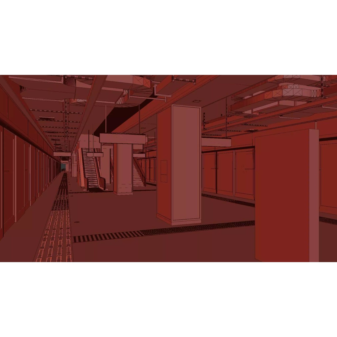 Subway Station Platform Space 3D Model – Modern Design, PBR Textures, FBX - View 7