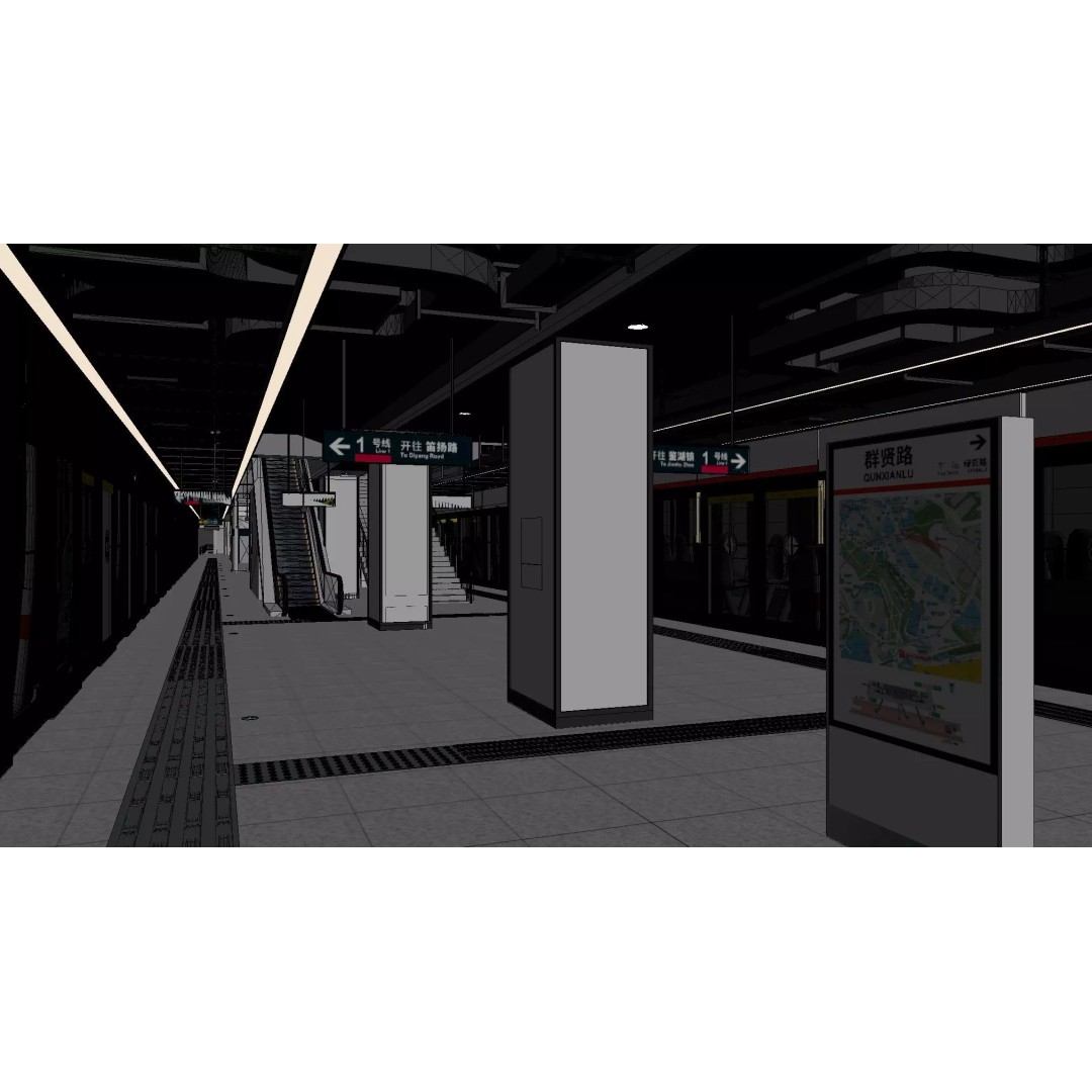 Subway Station Platform Space 3D Model – Modern Design, PBR Textures, FBX - View 8