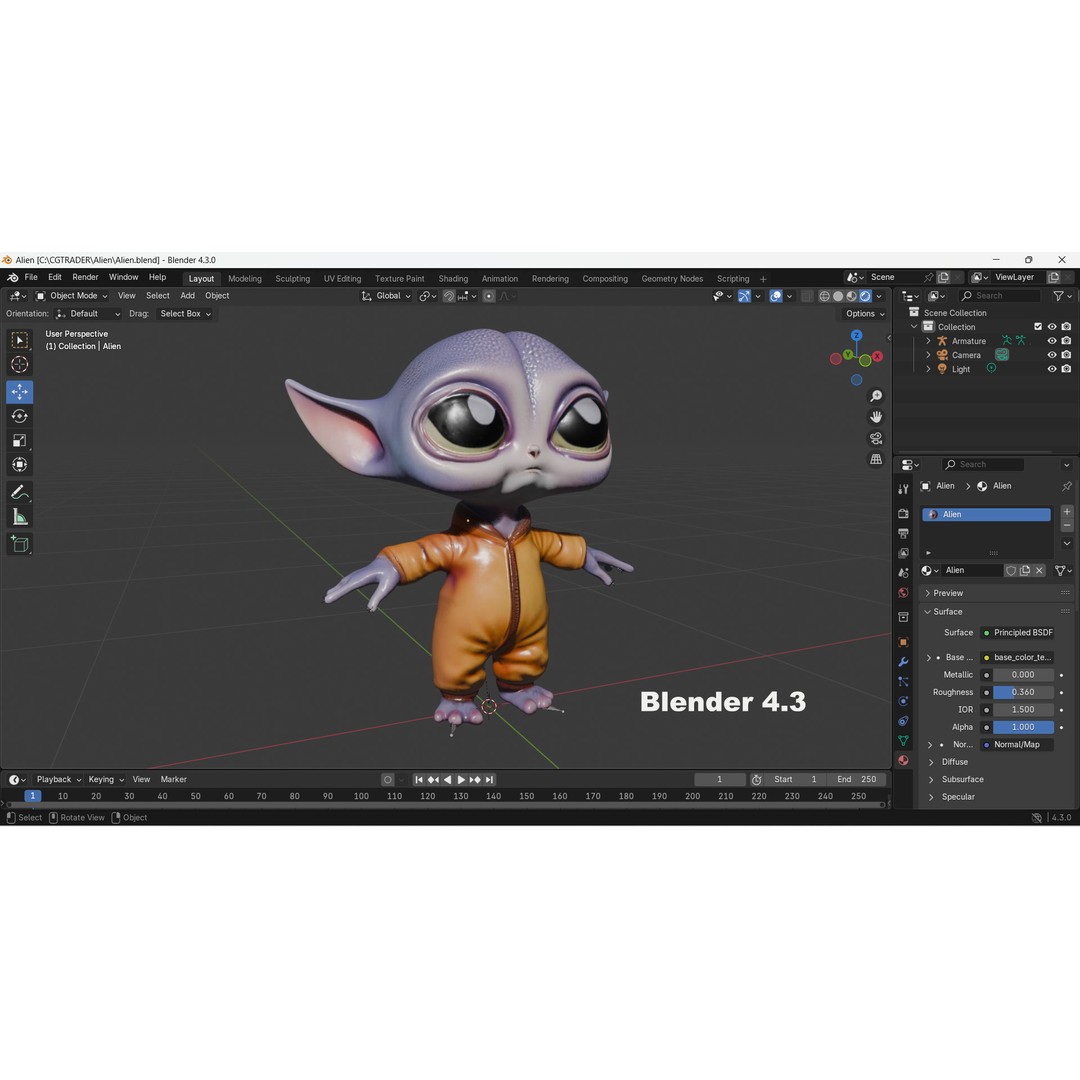 Little Alien 3D Model – Low Poly Rigged Character with Animations