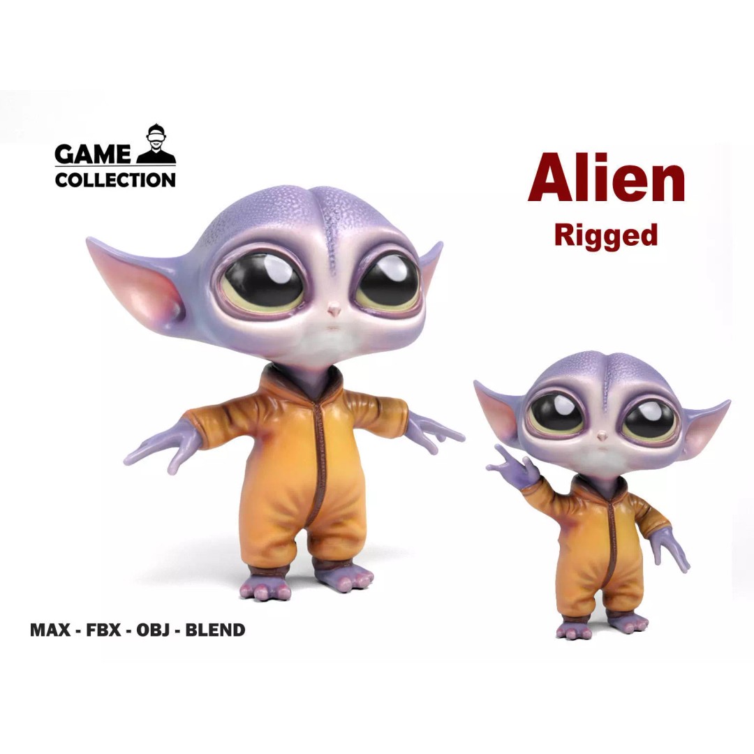 Little Alien 3D Model – Low Poly Rigged Character with Animations - View 2