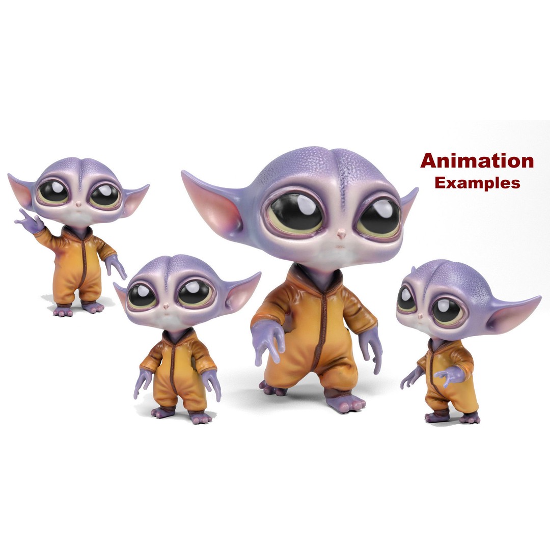 Little Alien 3D Model – Low Poly Rigged Character with Animations - View 9