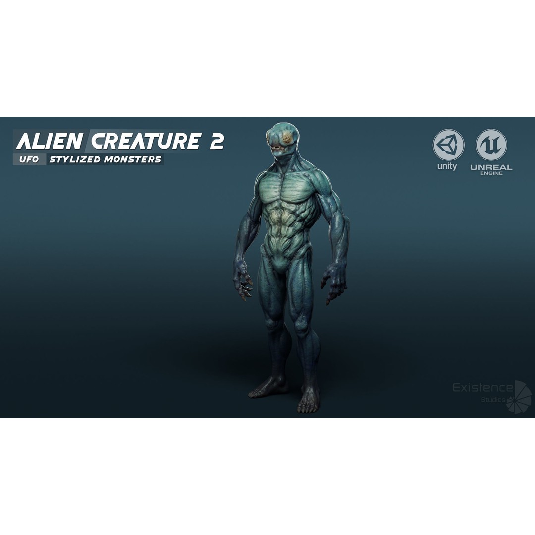 Alien Creature 3D Model – Low Poly Animated Fantasy Enemy, FBX - View 3