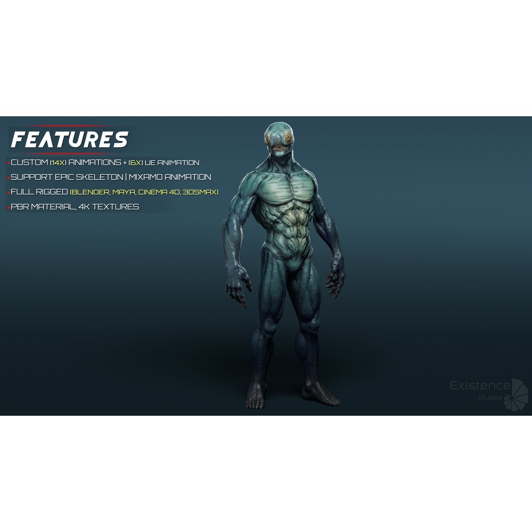 Alien Creature 3D Model – Low Poly Animated Fantasy Enemy, FBX - View 4