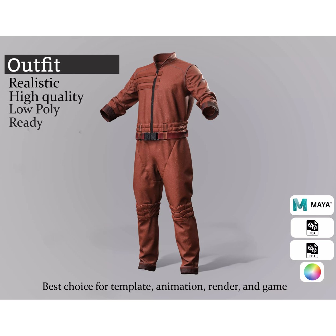 Sci-Fi Jumpsuit 3D Model – Game-Ready Low Poly Outfit, FBX - View 2