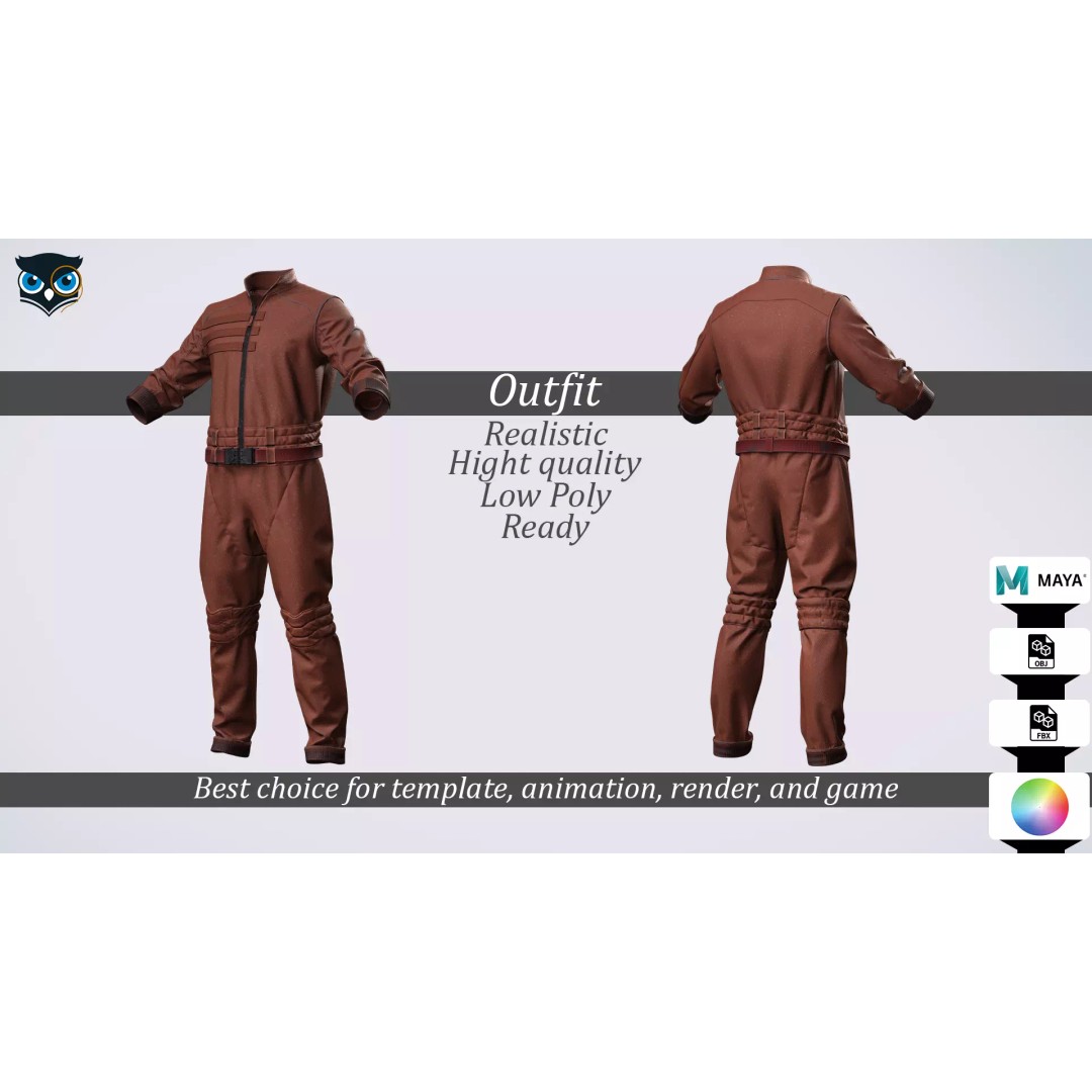 Sci-Fi Jumpsuit 3D Model – Game-Ready Low Poly Outfit, FBX - View 3