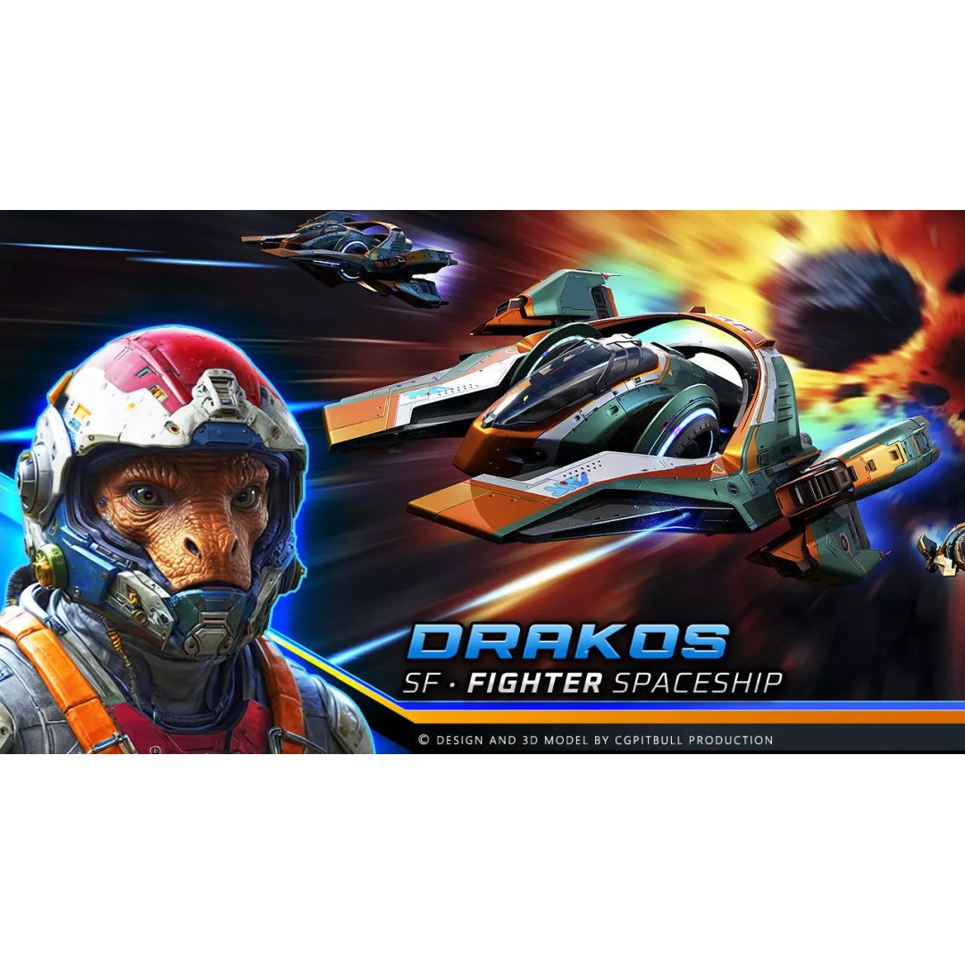 DRAKOS Fighter Spacecraft 3D Model – Low Poly PBR Game Asset, FBX - View 2