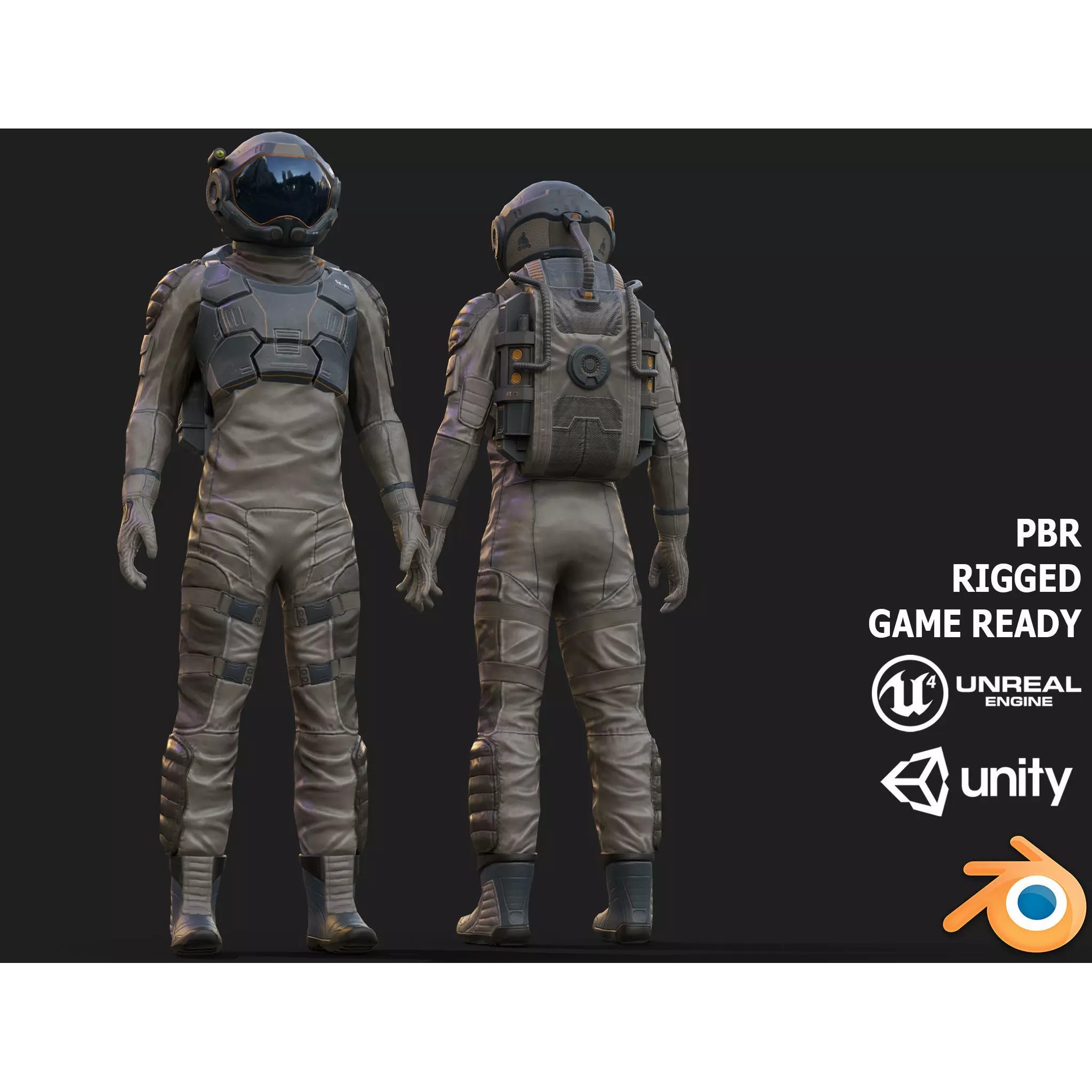 SX01 Male Space Suit - Low-Poly Game-Ready 3D Model - View 2