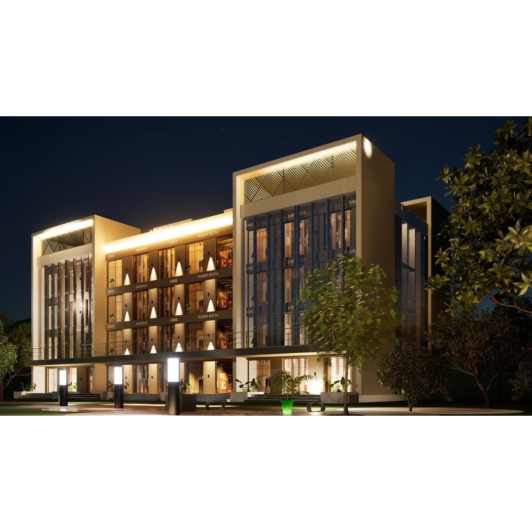 Commercial Complex 3D Model – Low Poly Modern Design, FBX & OBJ - View 3