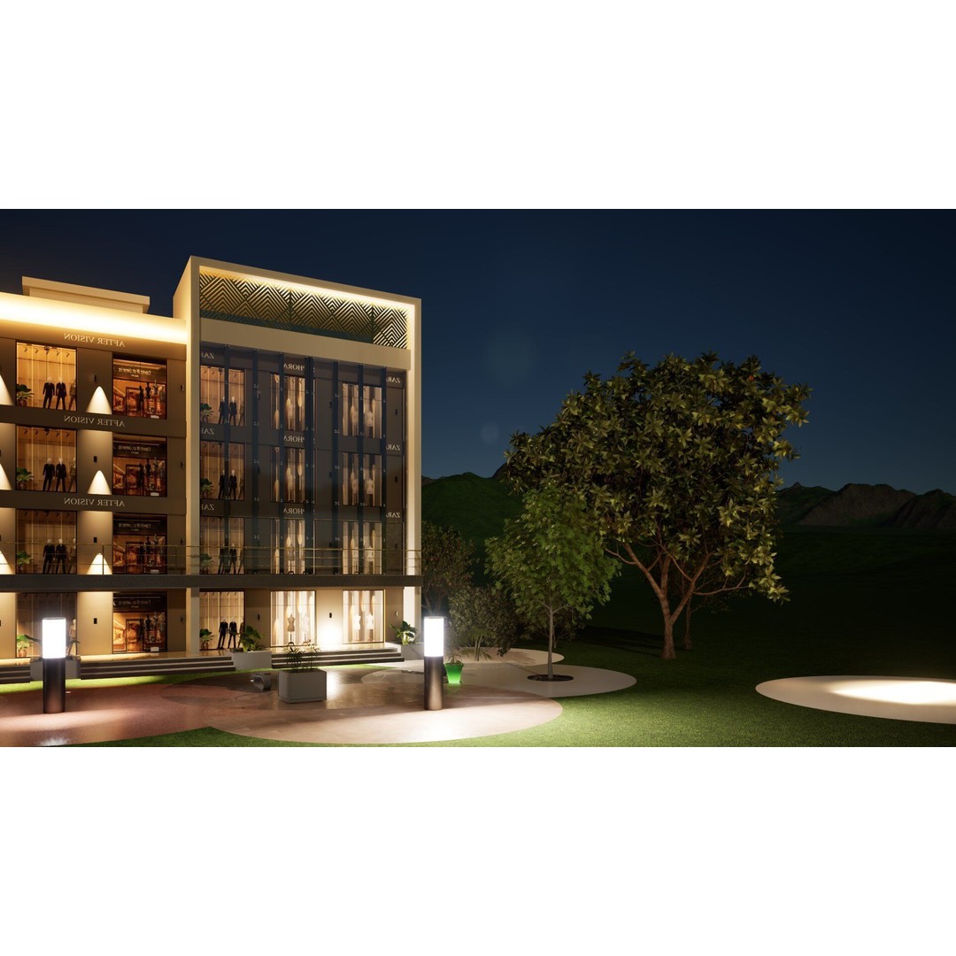 Commercial Complex 3D Model – Low Poly Modern Design, FBX & OBJ - View 9